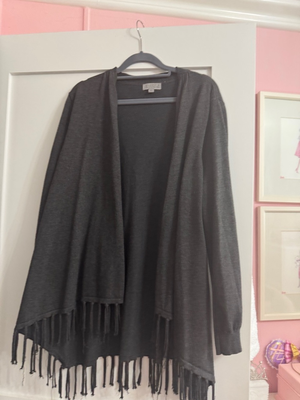 Joseph A Charcoal Fringe Open-Front Cardigan
